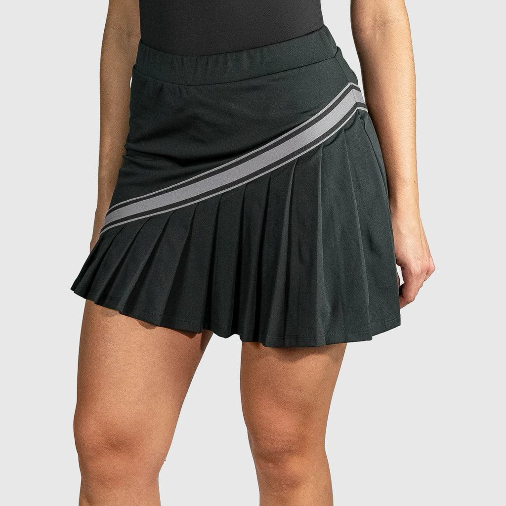 QUAD Halo Padel Skirt with gray stripes on a plain background