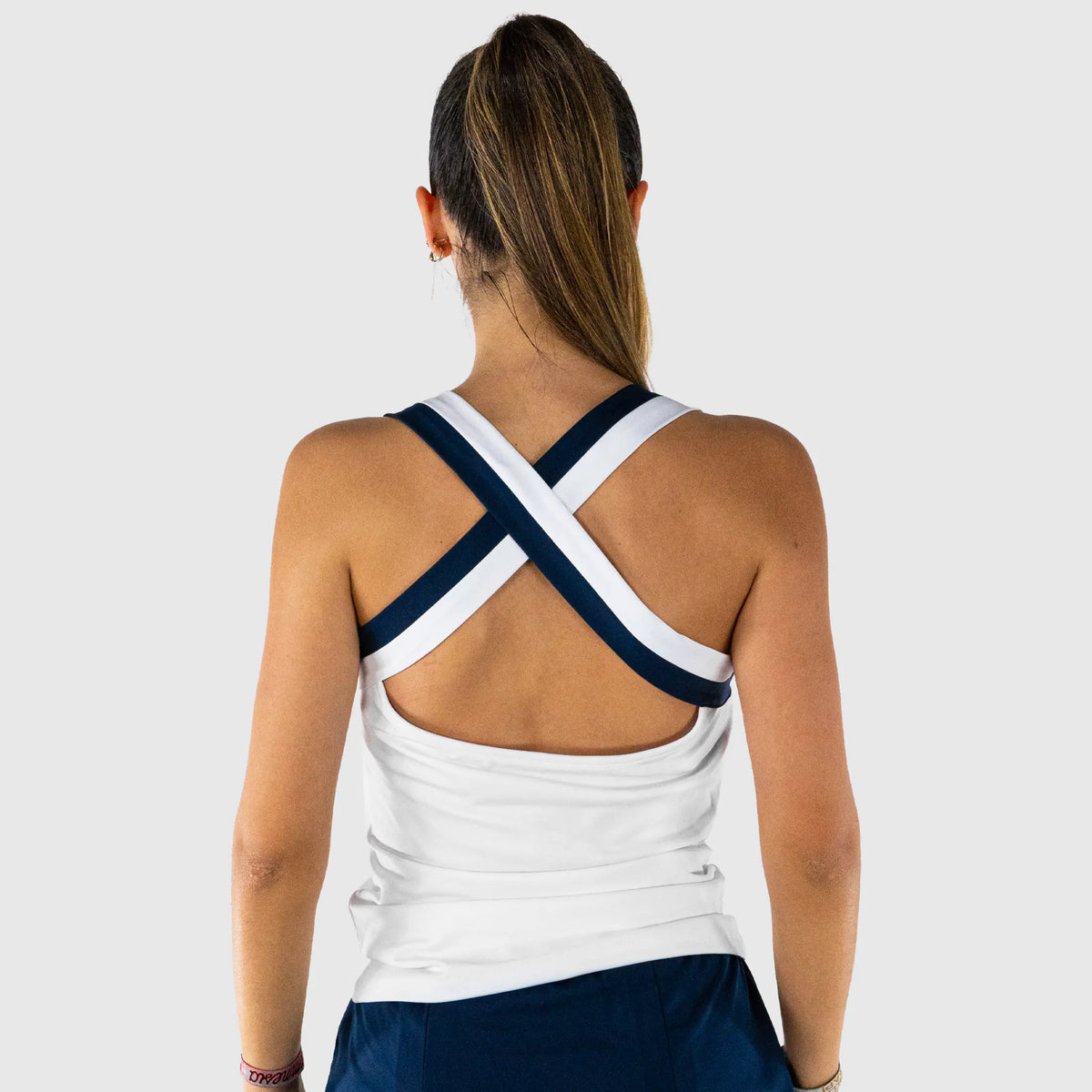 Elite Pickleball Top White and Navy - back view